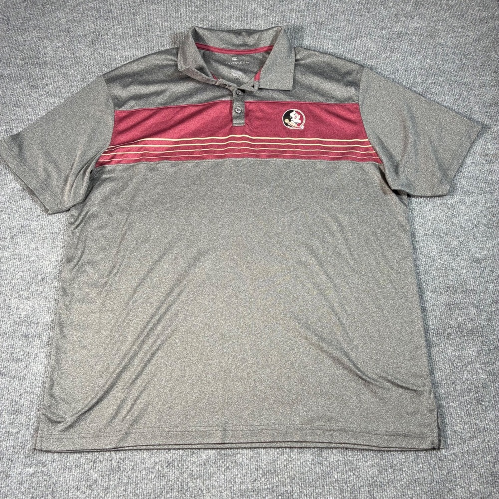 Colosseum Florida State Seminoles Polo Shirt Mens XXL Gray Maroon FSU NCAA Golf